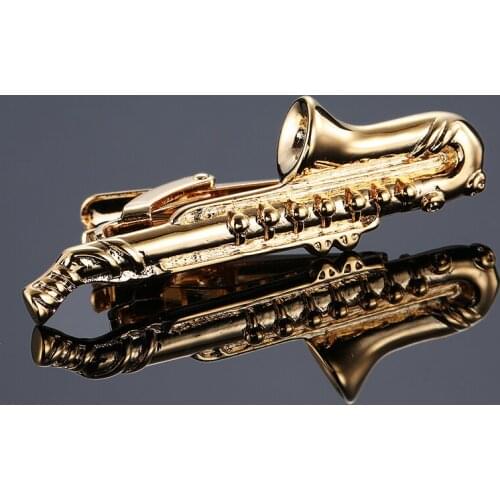 New 5cm golden Saxophone Men Tie Clip Bar Necktie Pin Clasp Clamp For Wedding Business Birthday Charm Creative Gifts