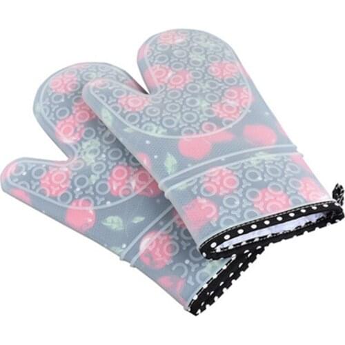 Pack Of 2 Heat-Resistant Silicone Kitchen Gloves Oven Gloves Thickened Silicone Kitchen Printing Gloves