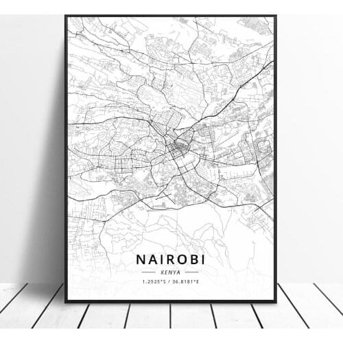 Nairobi Nakuru Kenya Canvas Art Map Poster