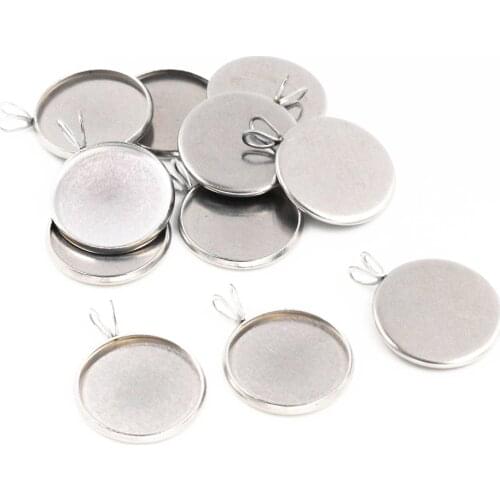 Never Fade) 20pcs 14/16/18mm Stainless Steel Cameo Settings Cabochon Base Charms Pendant Connector Tray Blank Pendant