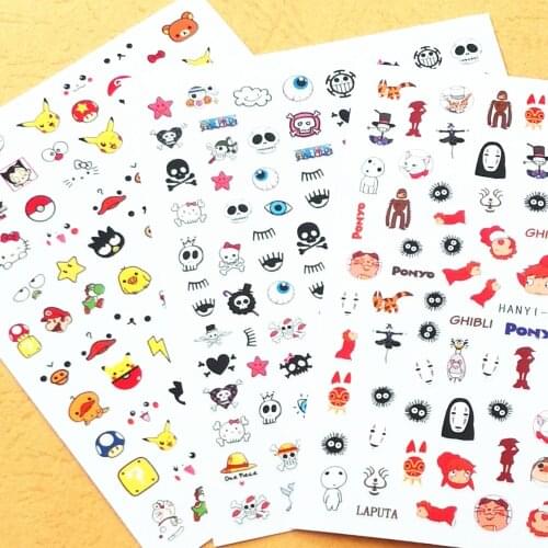 Newest HANYI-066 67 69 Cartoon design 3d sticker nail back glue nail decals DIY decoration tools