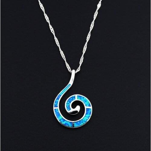 Ocean Blue Swirl Design Opal Pendant Necklace with Lab-created Opal