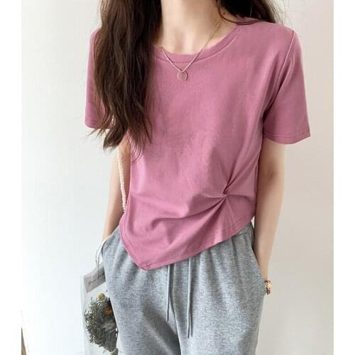 Pleated Irregular White Short-Sleeved Cotton Top Korean Fashion WomenS T-Shirt Female Vintage Clothing Blouses 2021 Kawaii