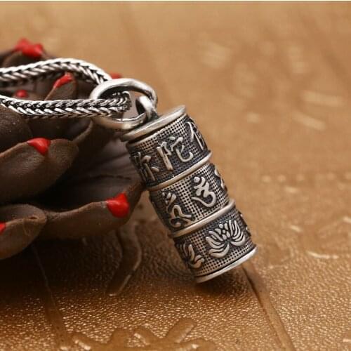 S990 Sterling Silver Tube Vintage Amitabha Pendants Buddhist Shurangama Mantra Men women Urn Necklace Buddhism case Jewelry