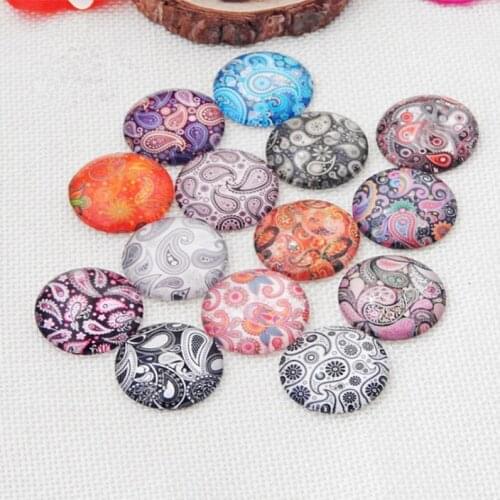 Retro Beautiful Flower Glass Mosaic Mixed Color Printed Half Round/Dome Glass Cabochons for Jewelry Making