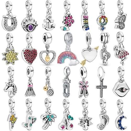 Fit Original Pandora Charm Bracelet Rhinestone Rainbow Heart Flowers Moon Animal European Charms Pendant DIY Women Jewelry Gifts