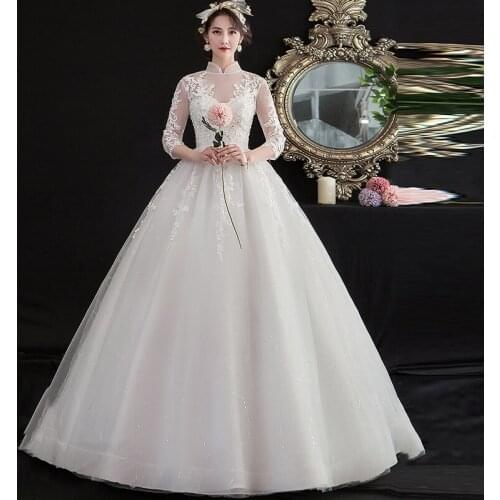 Wedding Dresses Illusion High Half Tulle Lace Sequined Embroidery Beading Backless Luxury White Vintage Women Bridal Gown G537