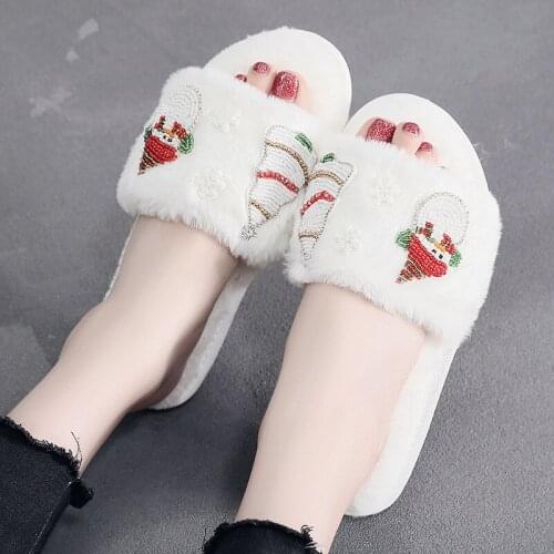 Christmas decoration pattern warm cotton slippers female cute plush home household winter wood floor indoor hot selling slippers