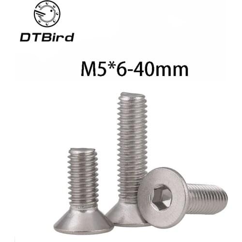 100pcs 201 Stainless Steel Flat Head Hexagon Socket Head Screw DIN7991 M5*6-40mm