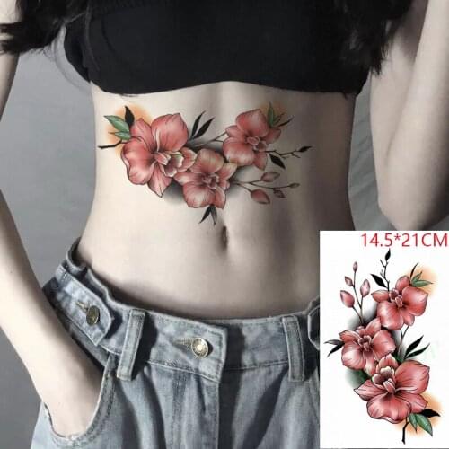 Waterproof Temporary Tattoo Sticker Flower Peach Blossom Leaf Fake Tatto Flash Tatoo Back Leg Arm Art for Women Men