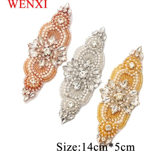 WENXI 10PCS Bridal Gown Sash Rhinestones Appliques Sew On Wedding Dress Belt Rhinestones Appliques WX844