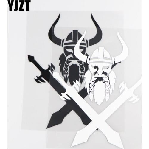 YJZT 17.5CM×14.2CM Creative Car Stickers Viking Head Cross Sword Simple Personalized Vinyl Body Decoration Decal 1C-0051