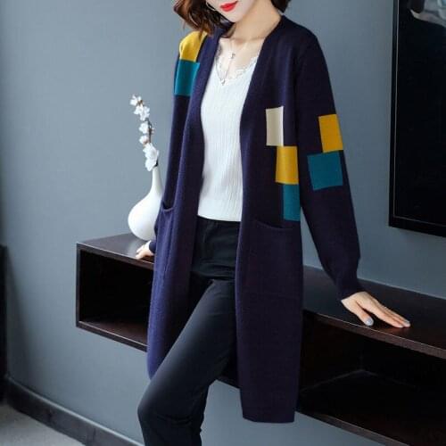 2021 Womens Clothes for Autumn Cardigan Sweater Female Loose Long Sleeve Long Coat Ladies Soft Knitted Thick Warm Outwear H159