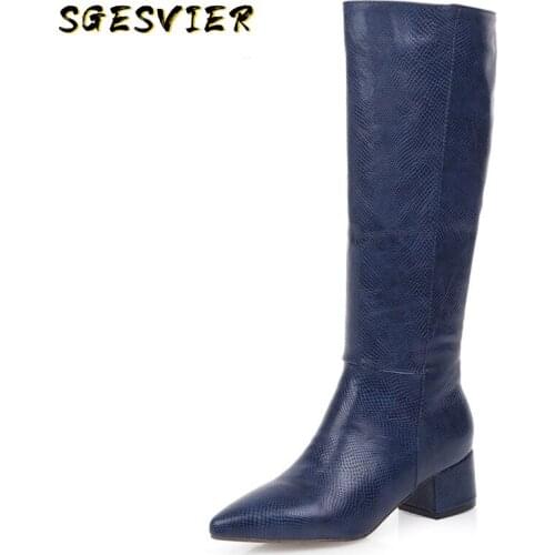 SGESVIER Euro Style Plus Size Female High Heels Fashion Party Night Club Shoes Woman Winter Warm Women Knee High Western Boots