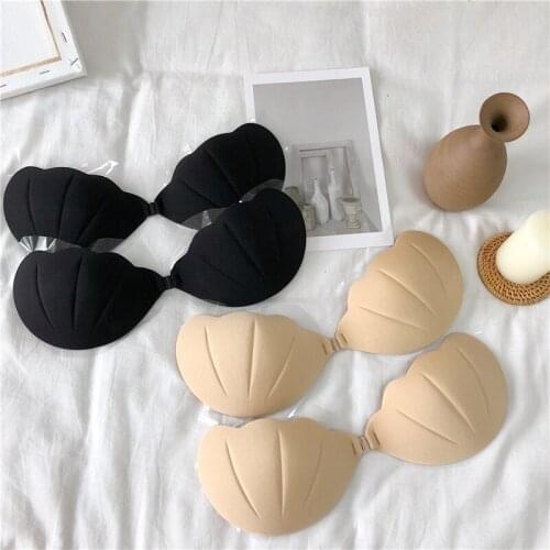 Ladies Sexy Reusable Invisible Strapless Self Adhesive Push-up Shell Shape Bra Stick On Gel Backless Silicone Bras for Women
