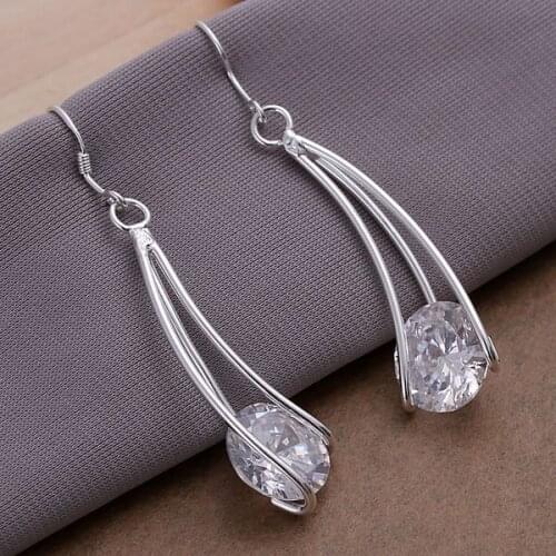 Wholesale 925 Jewelry Silver Plated Earrings For Ladies women Silver Plated Fashion Jewelry Zircon Stone Crystal Earring KN-E164