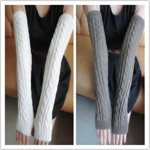 Winter Arm Warmers Fingerless Long Gloves Solid Color Knit Sleeves Covers Outdoor Riding Windproof Sport Protection Arm Sleeves