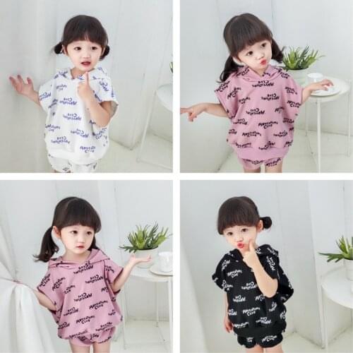 Baby Kids Sets Casual Letter Hooded Print Shirts Shorts 2pcs Toddler Girls Clothing Suits Summer Children Clothes Fashion Suits