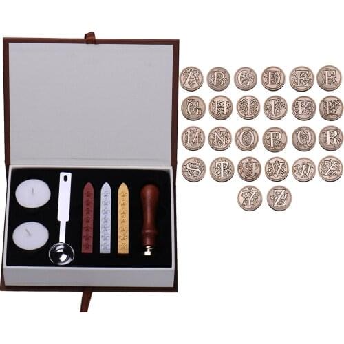 Personalized Seal Stamp Toy Initial Letter Vintage Scrapbooking Alphabet Wax Badge Seal Stamp Wax Kit Set Letter A-Z Optional