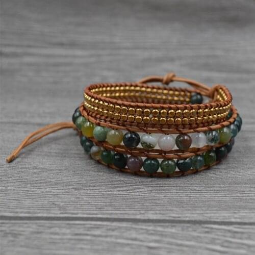 3Layers Natural Stone Wrap Bracelets 2Rows Gold Color Copper Beads Boho Bracelet Christmas Gifts for Women Jewelry Friendship