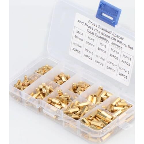 300PCS M3*4/6/8/10/12 Brass Standoff Spacer and Brass Hex Stand-Off Pillars Set for RC Model Drone Vehicles