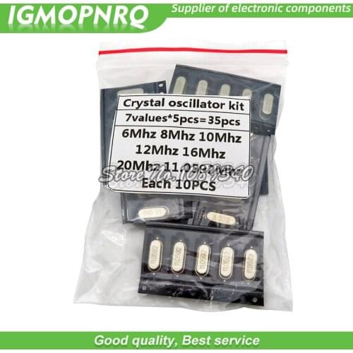 7kinds*5PCS=35PCS 49S-SMD SMD Crystals 6Mhz 8Mhz 10Mhz 12Mhz 16Mhz 20Mhz 11.0592Mhz Mhz 49SMD hjxrhgal Crystal Oscillator Kit