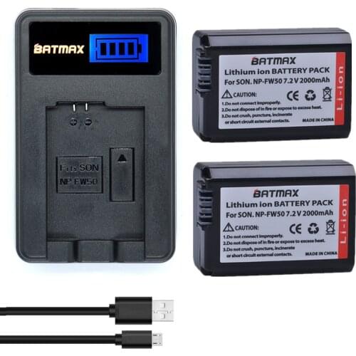 Batmax NP-FW50 NP FW50 NPFW50 Camera Battery+LCD USB Charger for SONY A5000 A6000 NEX 5D NEX-5C NEX-3C NEX5 Camera batterias