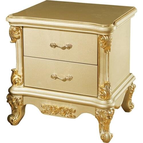 Antique french luxury bedroom furniture solid wood gold bedside table