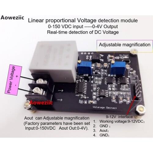 Aoweziic 1Pcs Linear proportional Voltage detection module 0-150 VDC input -----0-4V Output Real-time detection of DC Voltage