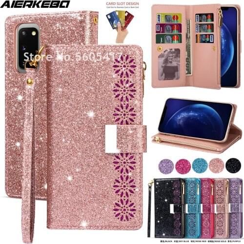 Glitter Leather Case for Samsung Galaxy S20 Ultra S10 5G E S9 S8 Plus Note 10 Lite 9 8 S7 S6 Edge Bling Wallet Card Holder Cover