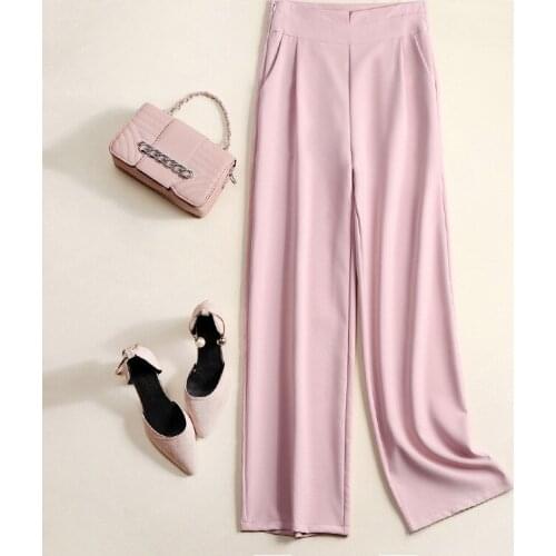 High Waist Wide Leg Pants Womens 2020 Summer New Korean Elegant Ladies Pants Solid Female Casual Straight Trousers Pink Y100
