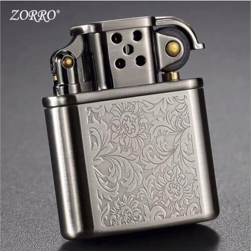 Zorro Z506 Kerosene Lighter Pure Copper Carving Tang Lucky Grass Gasoline Lighter Outdoor Tool Men Gift Cigarette Accessories