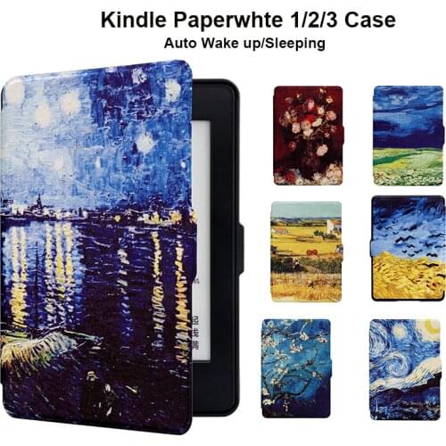 Kindle Paperwhite 1 2 3 Leather Cover Van Gogh Desgin Ultra Slim PU Sleeve Case with Auto Wake up/Sleep 6 inch Screen Protector