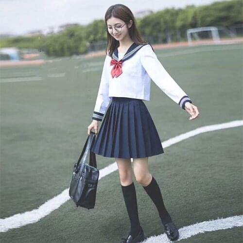 Navy Sailor Anime Shirts And Skirts Set Japanese School Uniform Fashion Korean Style Kawaii Girl White Cosplay Graduation Japan
