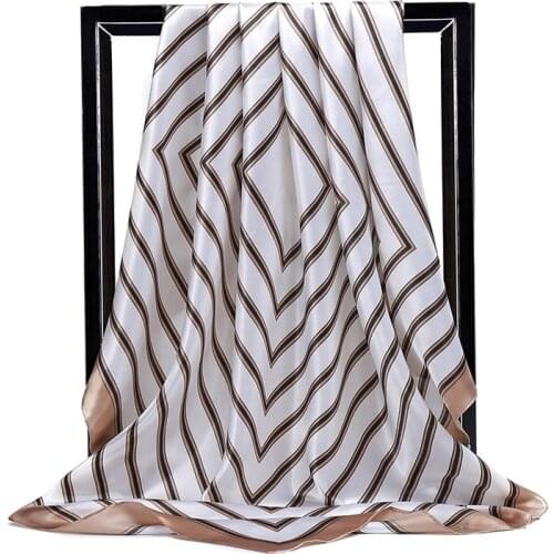 Square Silk Scarves Women 90*90cm Satin Hijab Scarf Muslim Female Fashion Hijab Scarf For Silk Satin Print Kerchief Head Scarfs