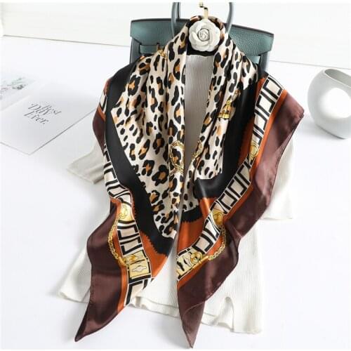 Summer Scarf Square Silk Leopard Print Neck Foulard Hair Band Large Hijab Scarves Women Bandana Shawl Wraps Spring New 2021