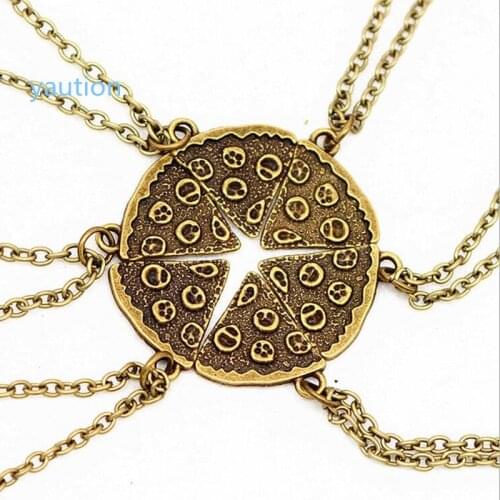 Slice Pizza Charm Pendant Chain Necklace Best Friend BFF Friendship Retro Bronze