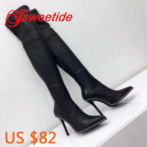 Top Fashion High Heels Luxury Designer over the knee boots Leather Winter Boots High Quality Pointed Toe High heels Woman Shoe