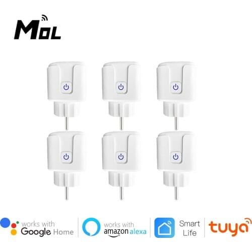 MOL 6PCS 16A Tuya Wifi EU Smart Plug with Power Monitor Smart Home Wireless Socket Outlet Works with Alexa Google Home