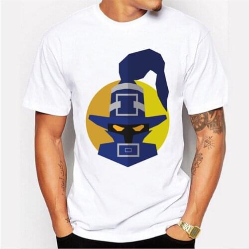 Mens casual simple white T-shirt Black armor cat samurai print cool summer tops