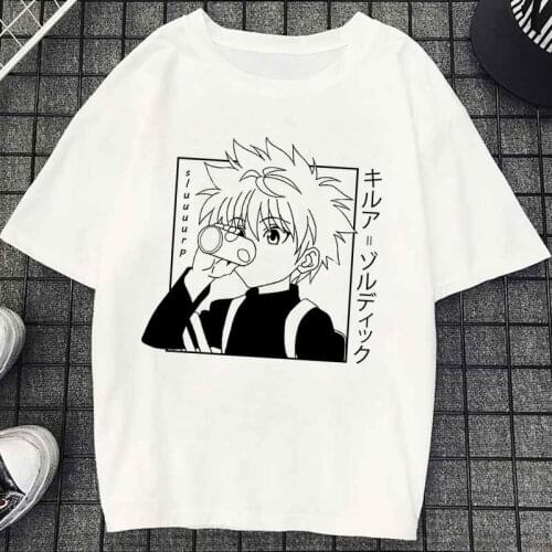 Men Women T-shirt Tops Kawaii Hunter X Hunter Tshirt Killua Zoldyck T-shirt Crew Neck Soft Anime Manga Graphic Tee Shirt Clothes