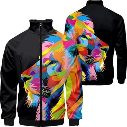 3D Stand Collar Pattern Colorful Lion Spots Men Oversize Women Zipper Large Size Jackets Long Sleeve Zip Up 3D Sweatshirt Tops