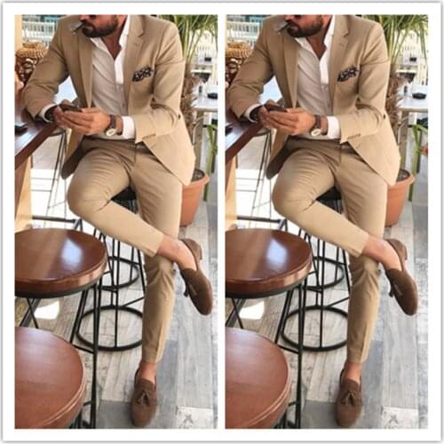 2020 Custom Made Khaki Men Suits for Wedding 2 Pieces Business Suit Blazer Peak Lapel Costumize Men Party Suits(jacket+pant)