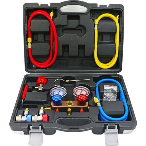 Manifold Gauge Set R410A HVAC Diagnostic Charging Tool Quick Adapter Hose Set Carrying Case