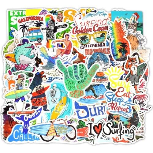 50 PCS Summer Surfing Beach Travel Graffiti Surf DIY for Surfboard Laptop Luggage Bicycle Car Stickers Tablet Water Bottle