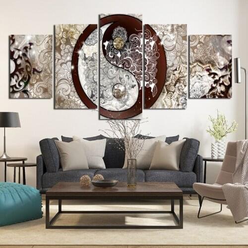 Five-Piece Chinese Style Wall Art Canvas Painting Tai Chi Bagua Zhen Chinese Painting Living Room Home Decor Art Poster No Frame