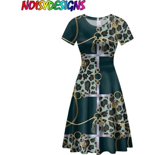 NOISYDESIGNS Summer Dress For Women 3D Print Golden Chain Flowers Printed Dresses For Women Party Vintage Woman Clothing Mujer