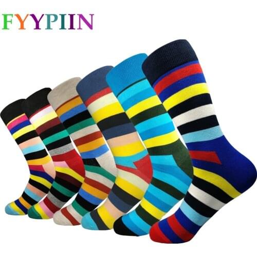 Mens socks 6 Pairs Of High-quality classic Socks Men Casual New Stripes Long Version Of Fashion Happy Clothes Cotton Socks