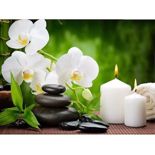New Full Square/round Diamond 5D DIY Diamond Painting "Orchid Candles Stones" Embroidery Cross Stitch Rhinestone Mosaic WG358
