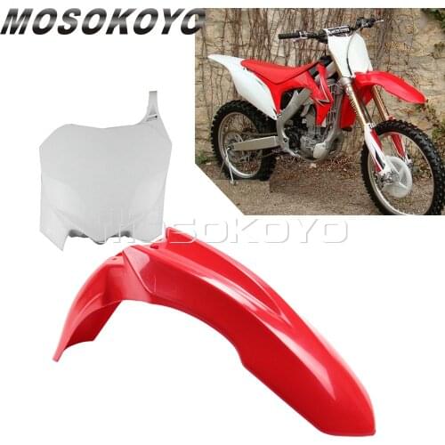 Red Motocross Enduro MX Front Fender Mudguards + White Number Plate Cover For Honda CRF450R CRF250R CRF 250/450 R 2009-2013